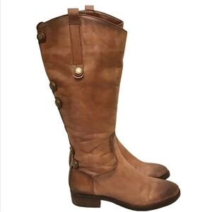 Arturo Chiang 6 Leather Boots Boho Women’s Brown Distressed Zippers Block Heels